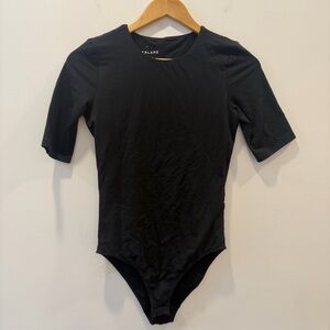 Everlane small Black soft Supima Cotton short sleeve bodysuit snap boatneck